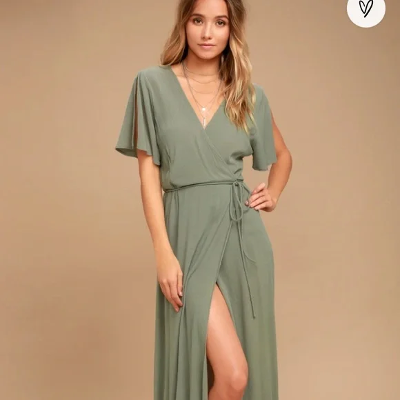 slim fit dress slacks Fairytale Sage Plunge-Neck Chiffon Maxi Dress With Cape Sleeve – Club L  London main image 1